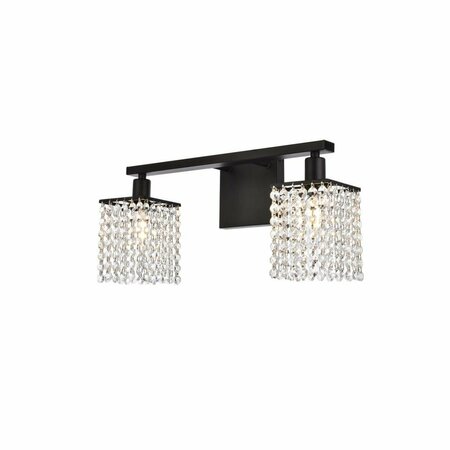 CLING Phineas 2 Lights Bath Sconce In Black with Clear Crystals CL2961571